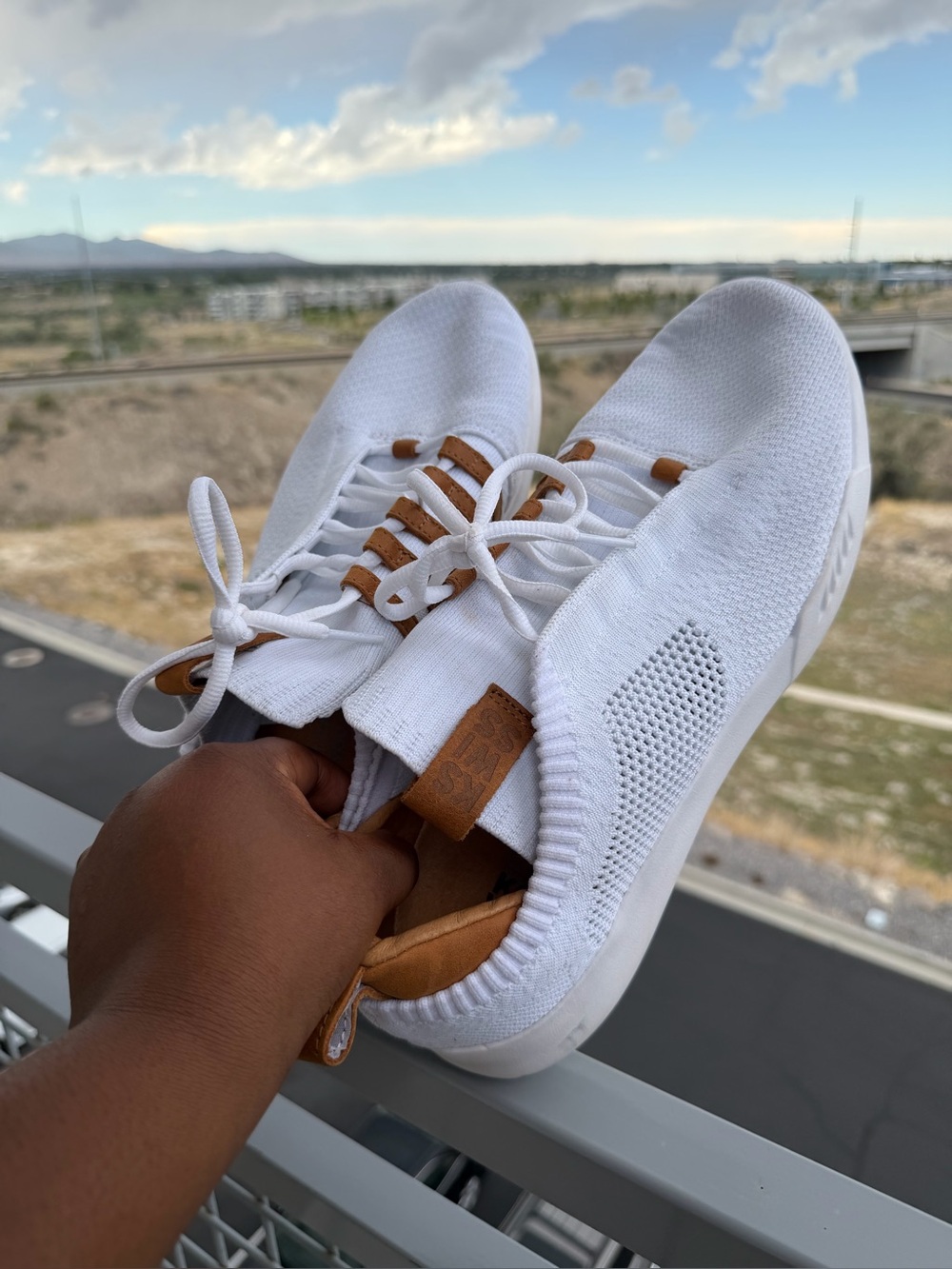K-Swiss White Knit Slip-On Sneakers with Tan Accents